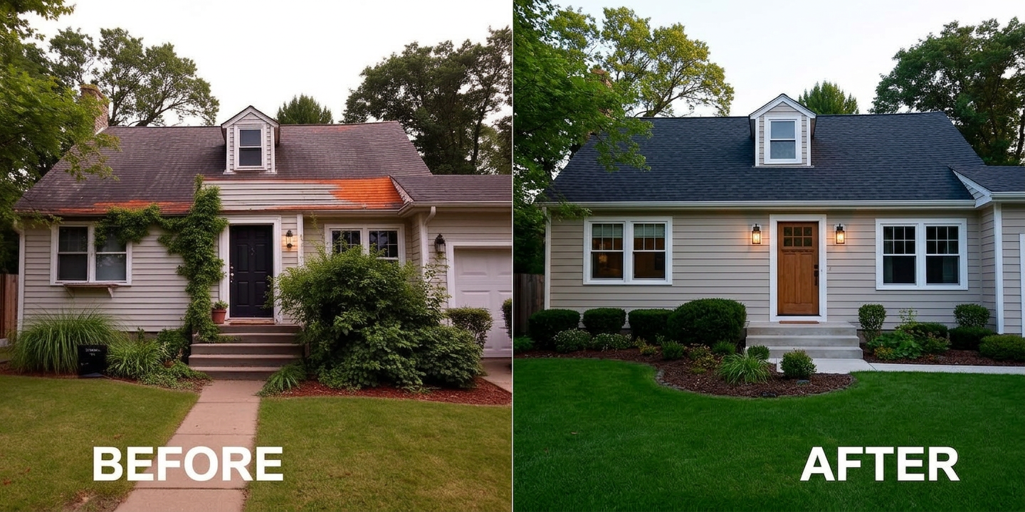 Home Exterior — before and after