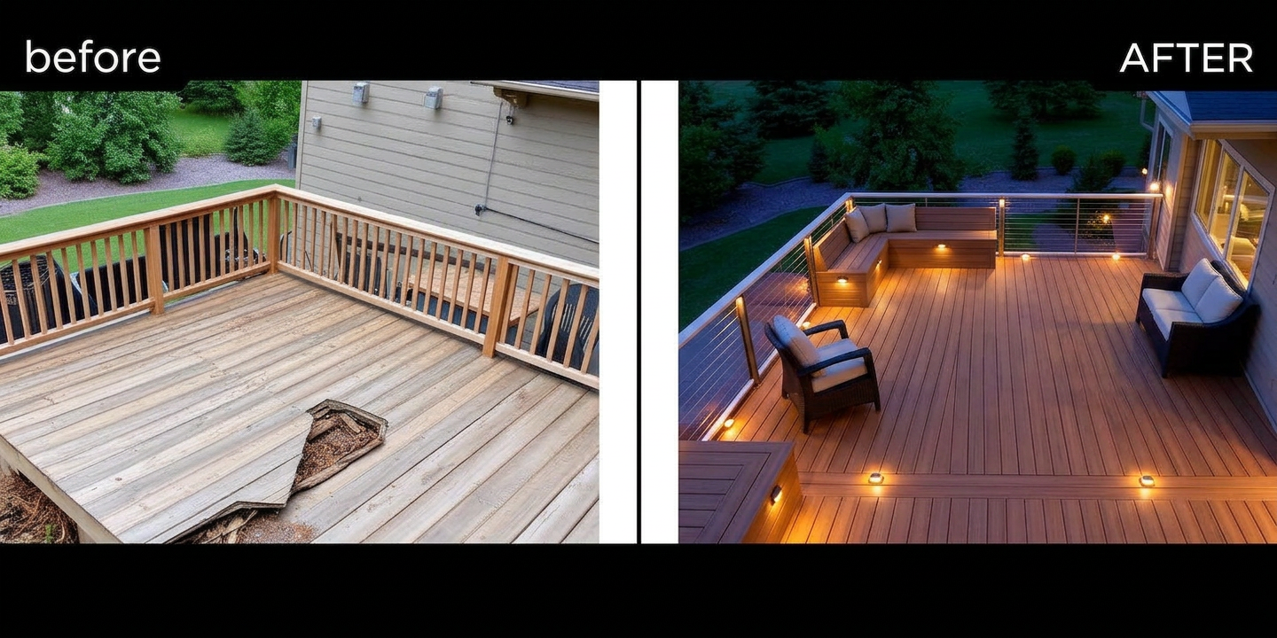 Deck Construction — before and after