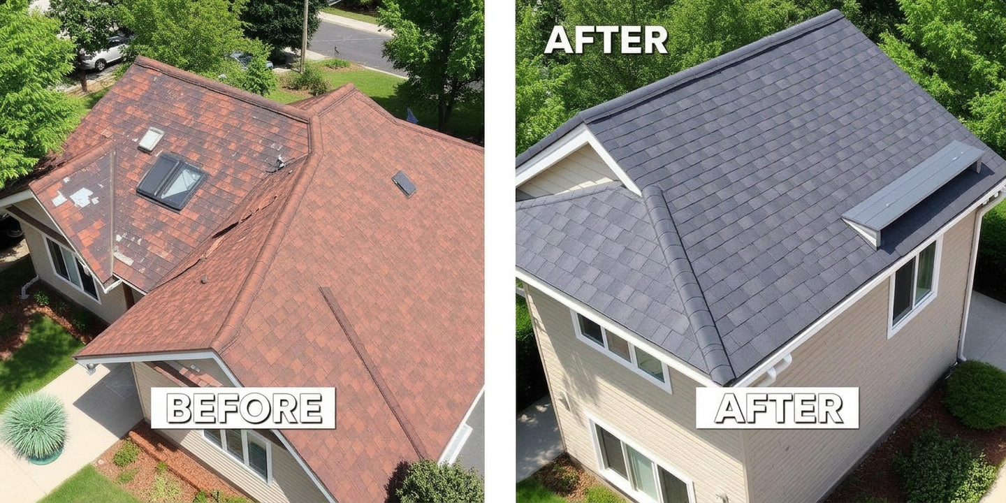 Roof Replacement — before and after