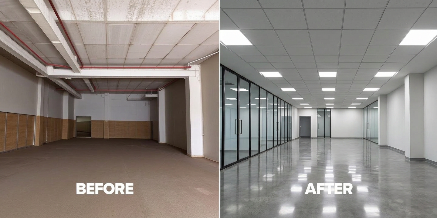 Commercial Office Buildout — before and after
