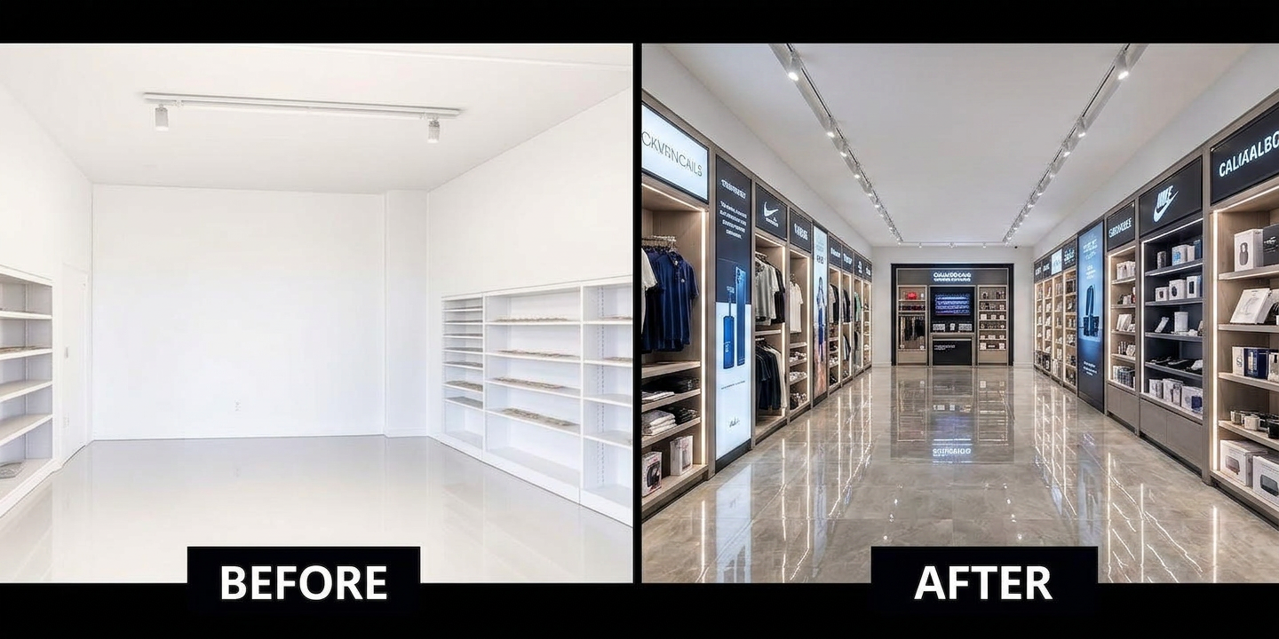 Retail Store Buildout — before and after