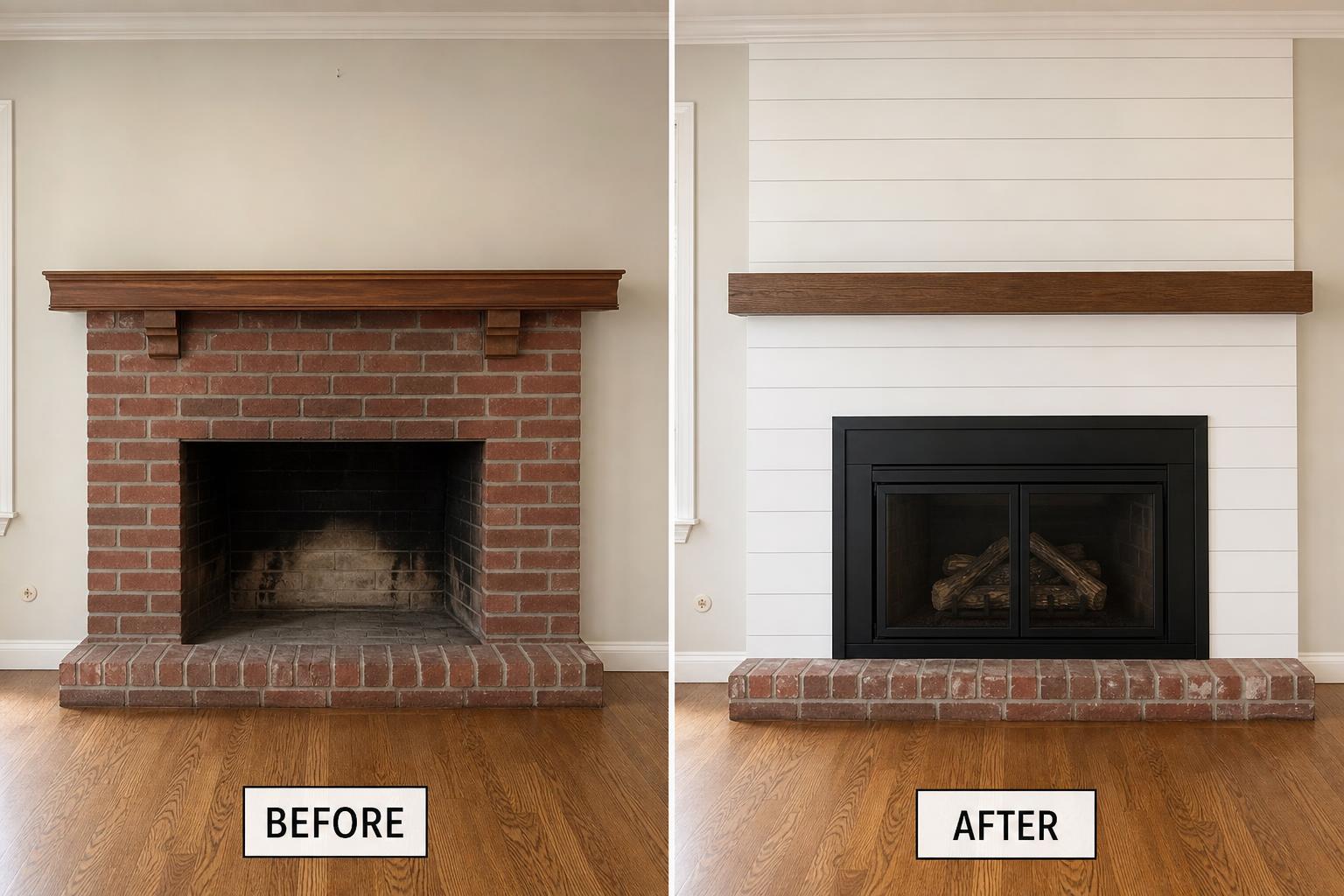 Fireplace Renovation — before and after