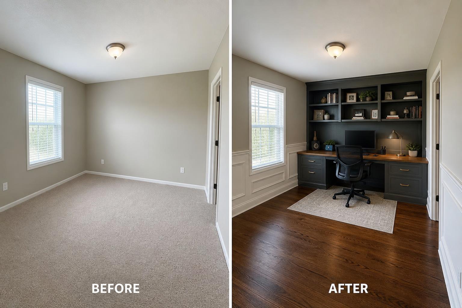 Home Office Buildout — before and after